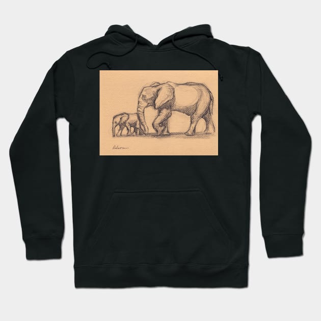 My Sweet Little Boy: Baby Elephant & Mama Pencil Sketch #15 Hoodie by tranquilwaters